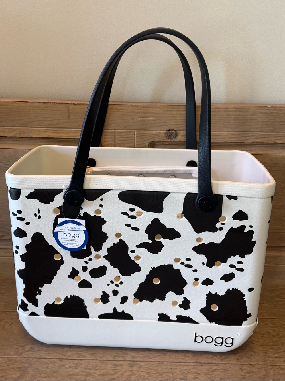 Original Bogg Bag Cow Print Beach Lake Tote Bag Black & White Large NWT